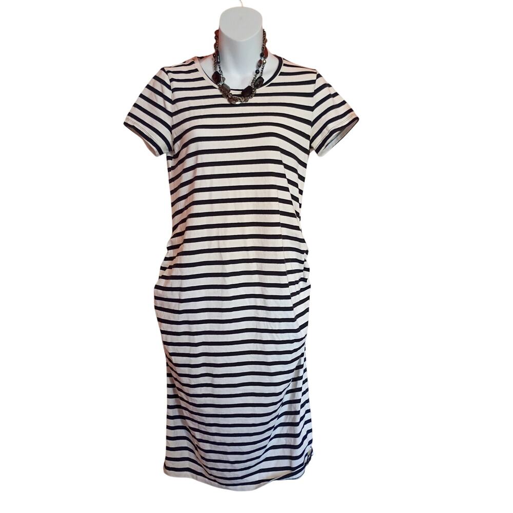 Old Navy Ladies Black and White Striped Midi Tee Maternity Dress Sz M